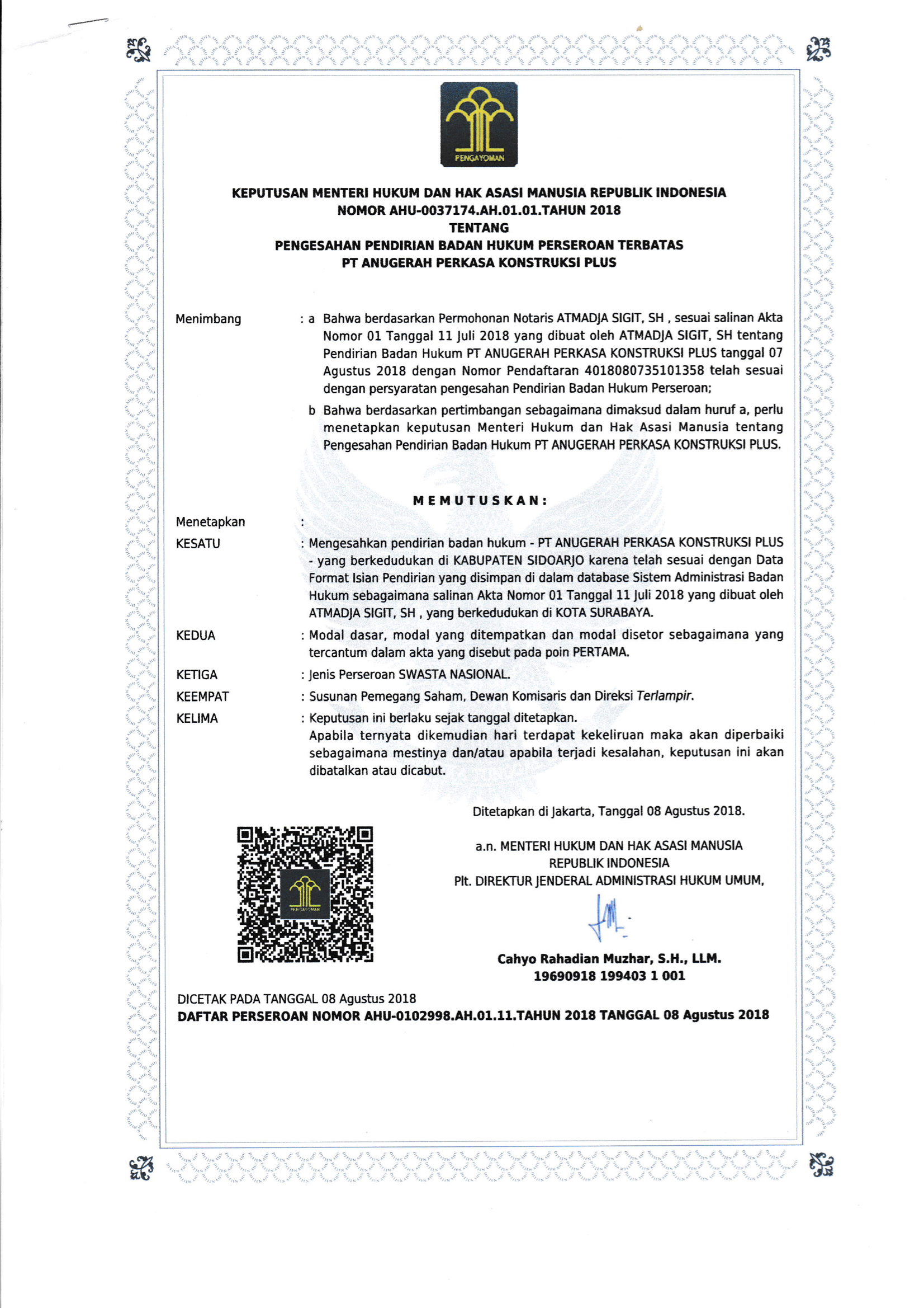 [1/2] Pengesahan Pendirian PT