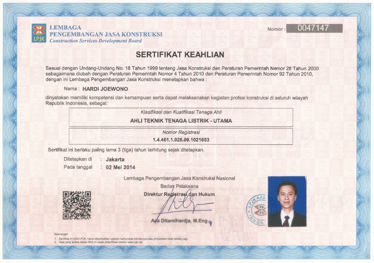 Sertifikat Keahlian: Ahli Teknik Tenaga Listrik - Utama